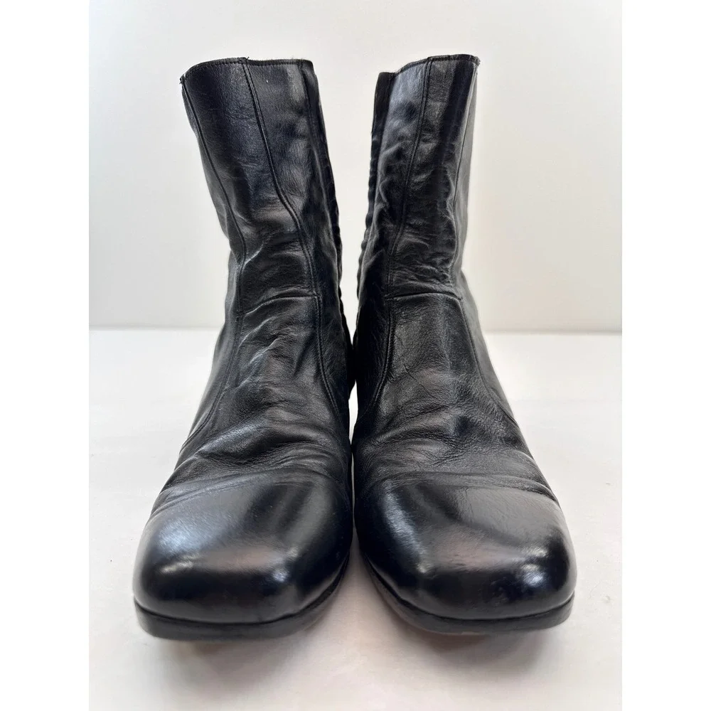 Verde Leather Ankle Boots Women 6W Black Block Heel Zip Up Brazil 90s Minimalist